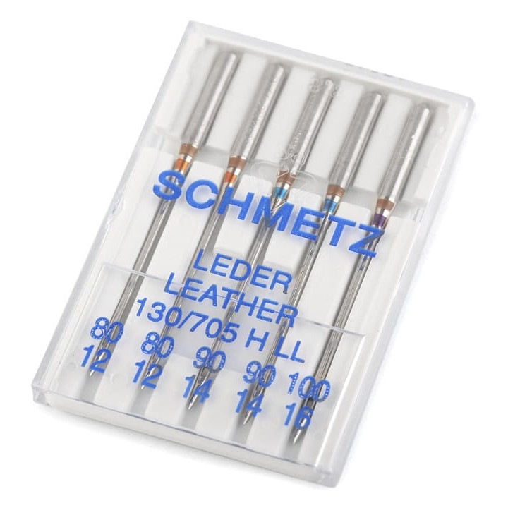 Ace de cusut Schmetz pentru piele, set 5 buc, dimensiuni 80/12, 90/14, 100/16