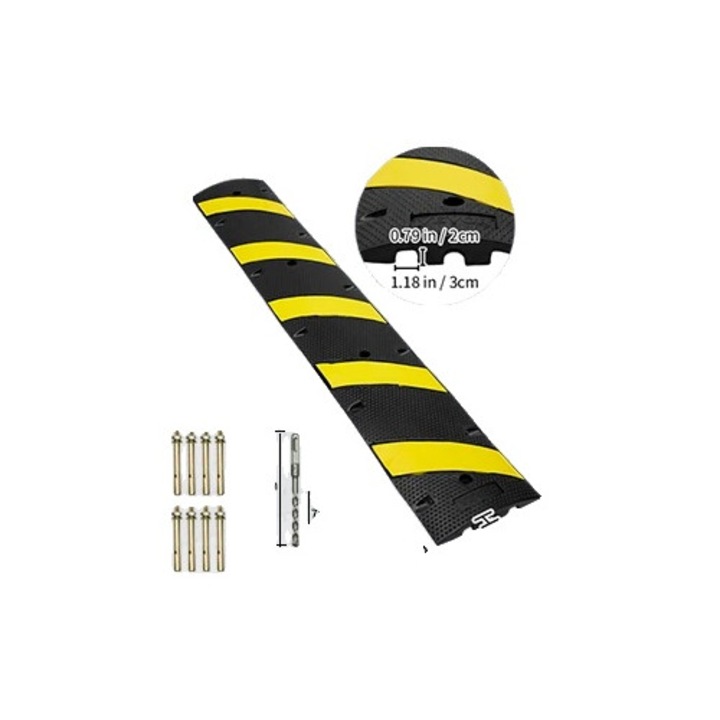 Limitator de viteza cauciuc, 2 canale, negru-galben, 183x30x4.5cm, set 2 bucati