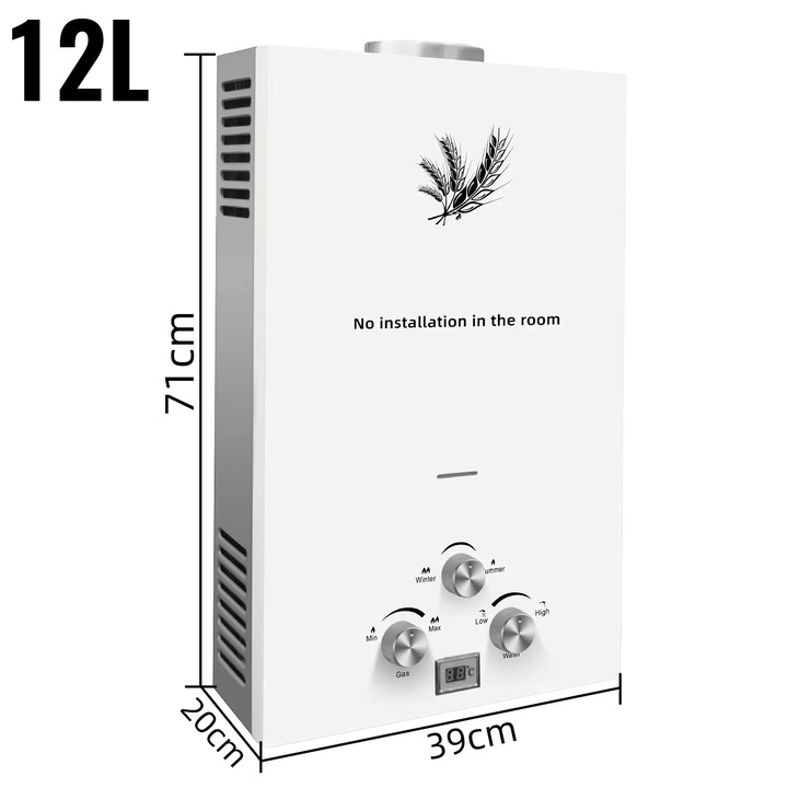 Incalzitor instant, 24KW, 12L, design compact montat pe perete, din inox si cupru