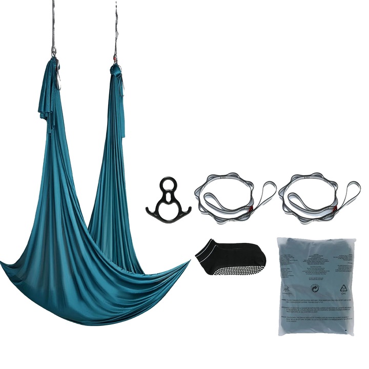 Хамак за йога Vevor, 10x2.8 м, зелен, с карабинери, презрамки, чорапи за йога, чанта с цип