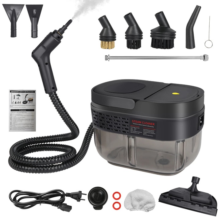 Aparat de curatat cu abur, presiune mare, control abur ajustabil, negru, 220-240V, 8.26x5.9x5.7in