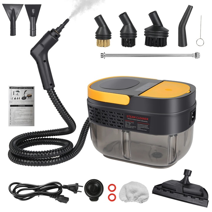 Aparat de curatat cu abur portabil, presiune mare, incalzire rapida, galben, 220 V, capacitate 1600ml