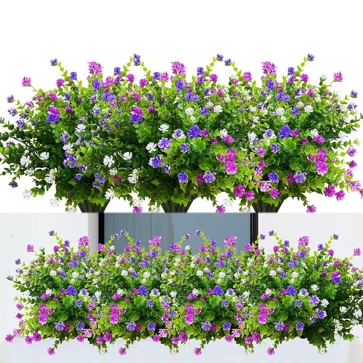 Set 8 Pachete De Flori Artificiale, ZGGZERG, Rezistente UV, Nu se estompeaza usor, Usor de intretinut, Reutilizabil, Pentru buchete de mireasa de nunta DIY, aranjamente florale, decoratiuni pentru casa, Plastic, Lungime 34 cm, Multicolor