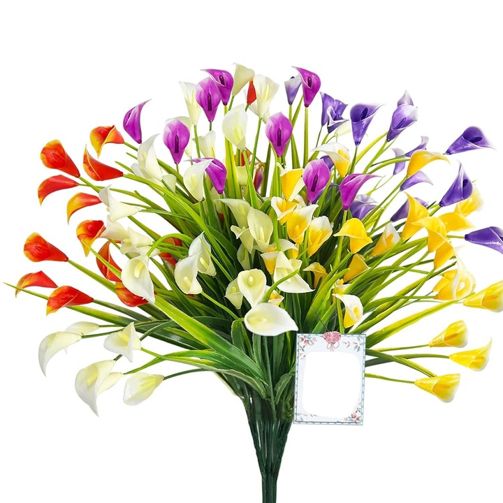 Set 10 Flori artificiale crin Calla, ZGGZERG, Reglabil, Rezistente la UV, Care nu se decoloreaza, Aspect simulat, Usor de intretinut, Reutilizabil, Pentru aranjamente florale, Home Decor, Nunti DIY, Plastic, Plastic, Inaltime 34-38cm, Multicolor