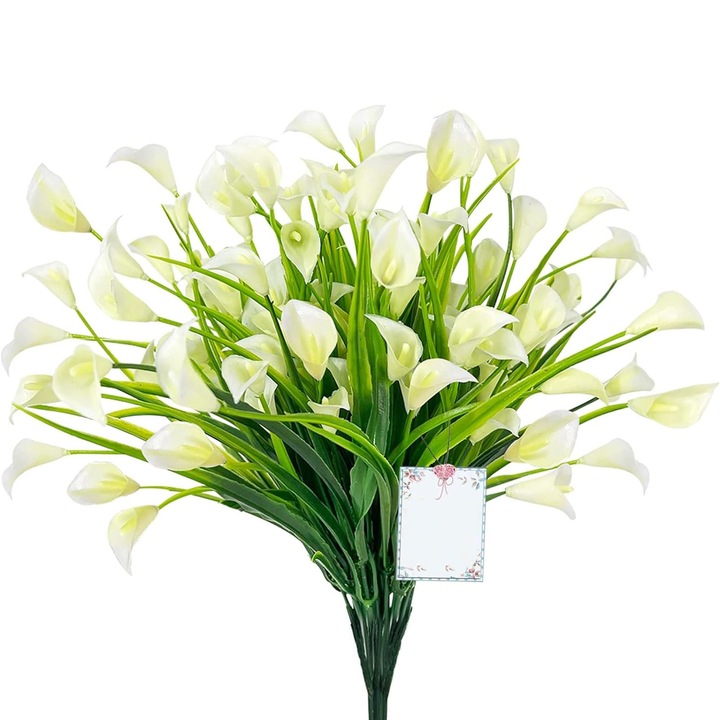 Set 10 Flori artificiale crin Calla, ZGGZERG, Reglabil, Rezistente la UV, Care nu se decoloreaza, Aspect simulat, Usor de intretinut, Reutilizabil, Pentru aranjamente florale, Home Decor, Nunti DIY, Plastic, Plastic, Inaltime 34-38cm, Alb