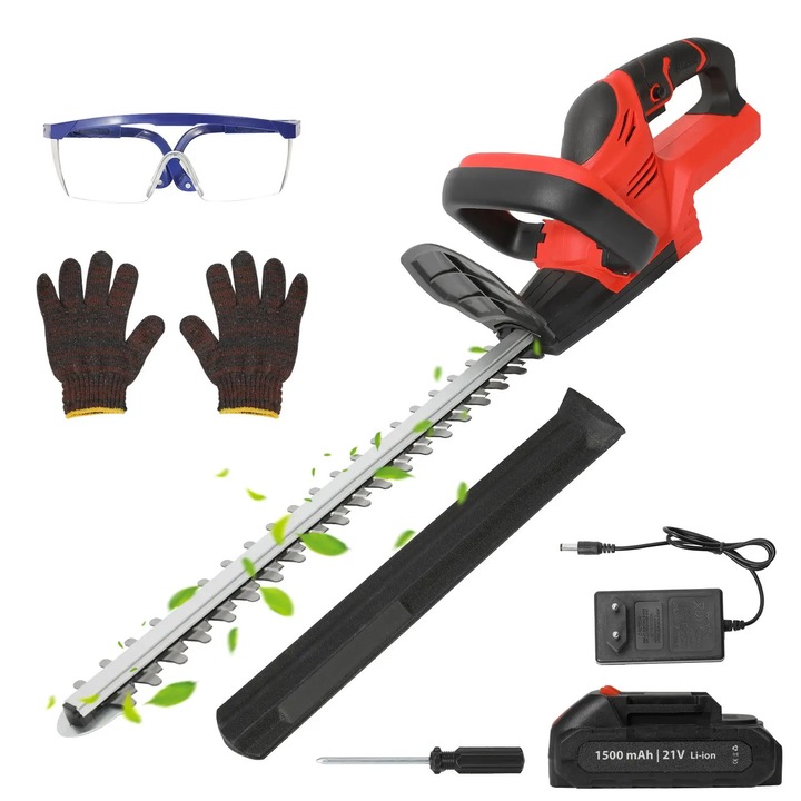 Sövényvágó, Akkumulátoros trimmer, Vezeték nélküli, 56 cm-es penge, 15000 fordulat/perc, Kétoldalas penge, 1 akkumulátor, Kék