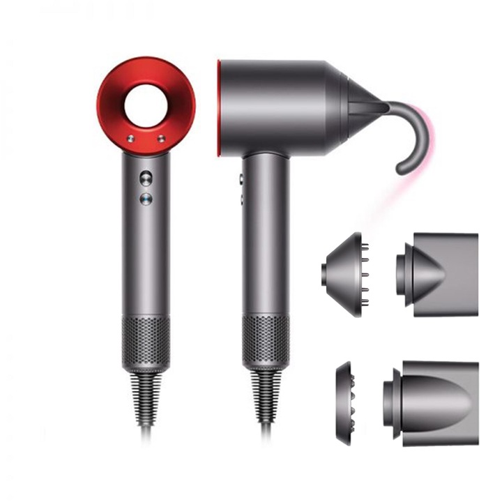 Сешоар Dyson Supersonic HD07, червен, мощност 1600 W, подаръчен комплект, размери 97x245x78 мм