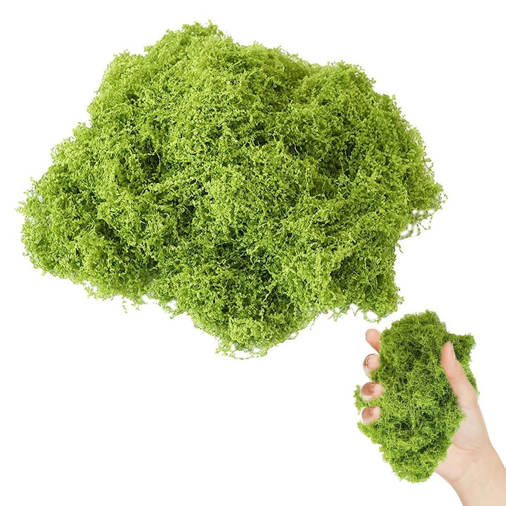 Muschi artificial de padure, ZGGZERG, Aspect natural, Lavabile, Reutilizabil, Fara decolorare, Rezistente la UV, Usor de intretinut, Pentru decorare interioara sau exterioara, Nailon, 150g, Verde deschis