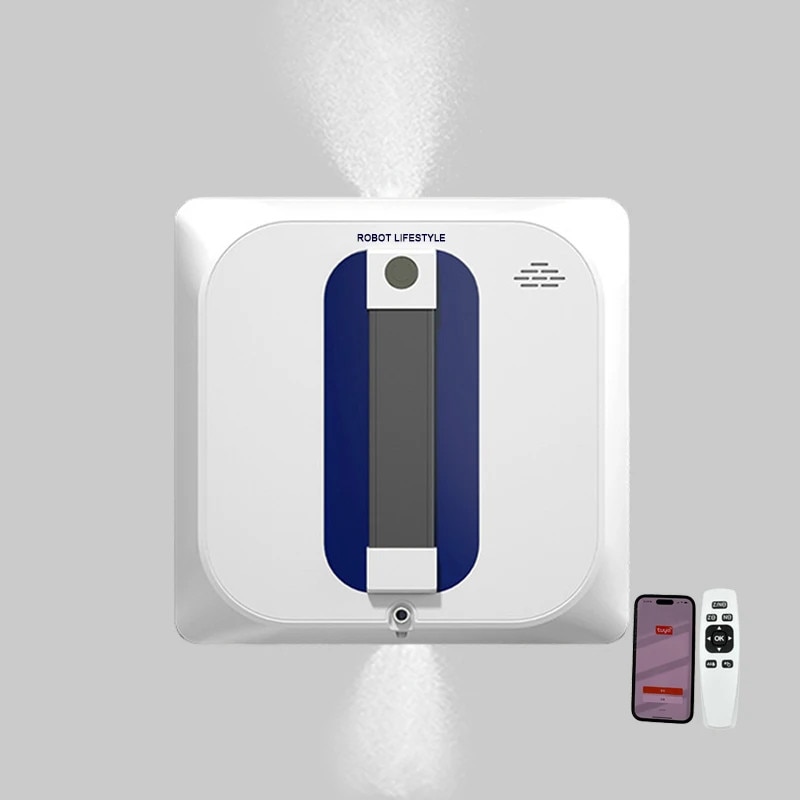 Aspirator robot pentru geamuri, control de la distanta, detectie automata a marginilor, sistem dual de pulverizare, 100-240V, 2.4G, 216x216x62.2mm