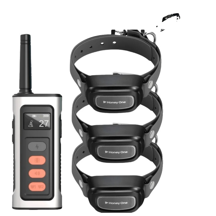 Zgarda electronica pentru dresaj caini, impermeabil, reincarcabil, set 3 bucati, negru