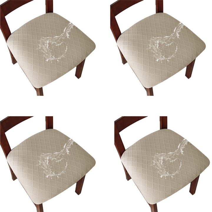 Комплект 4 калъфа за столове, ZGGZERG, Еластични калъфи за столове, Дишащ материал, Противоплъзгащи, Без избледняване, Без натрупване, Меки и удобни, Лесни за почистване, Машинно пране, За кухня, трапезария, хотели, Полиестер, 35-48см, Каки