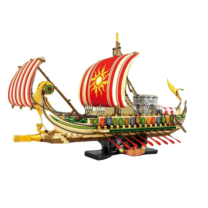 Kalózhajó modell, műanyag, útmutatóval, többszínű, 80 x 30 x 44 cm