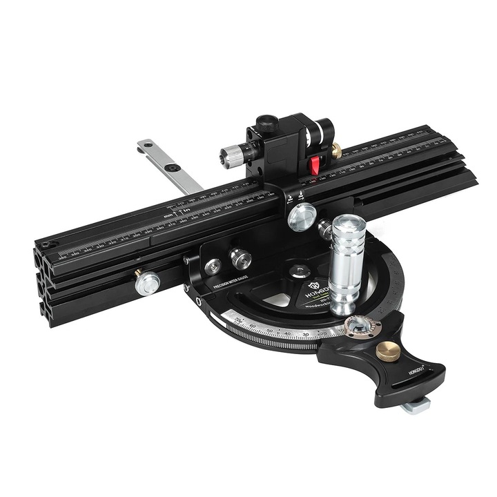 Ghidaj opritor unghiular pentru fierastrau de masa, HD-MG21-BS, reglabil pana la 50°, aliaj de aluminiu, pentru fierastraie de masa mici, pentru Bosch