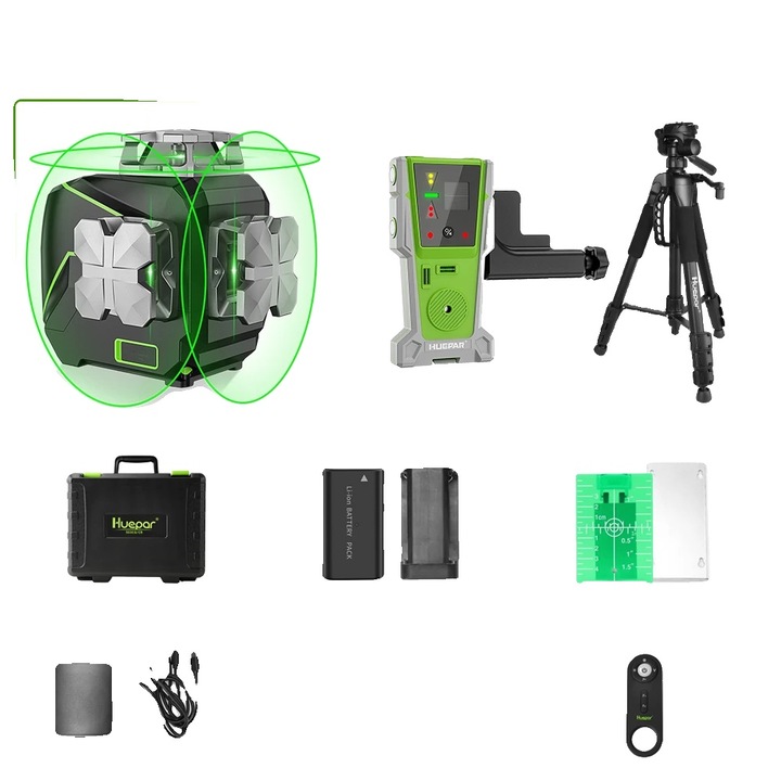 Nivela laser, 12 linii, fascicul verde, ecran LCD, 37x14x30cm