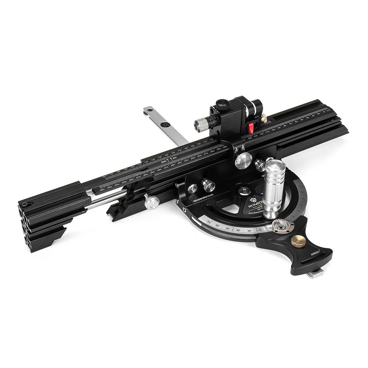 Limitator de unghi pentru fierastrau de banc, Model HD-MG21-BS ghidaj unghiular, Aliaj de aluminiu, Unghi reglabil 50°, Pentru fierastrau de banc mic, Pentru prelucrarea lemnului