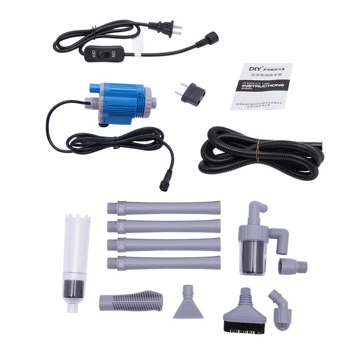 Kit de curatare pentru acvariu, pompa 28W, tub de apa 2m, cap de aspiratie 360, 220V