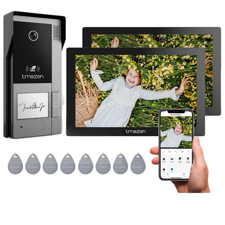 Videós kaputelefon rendszer, Tmezon, 7 hüvelyk, 1080P felbontás, vezetékes kapcsolat, mozgásérzékelés, több feloldási lehetőség, 194x124x24mm