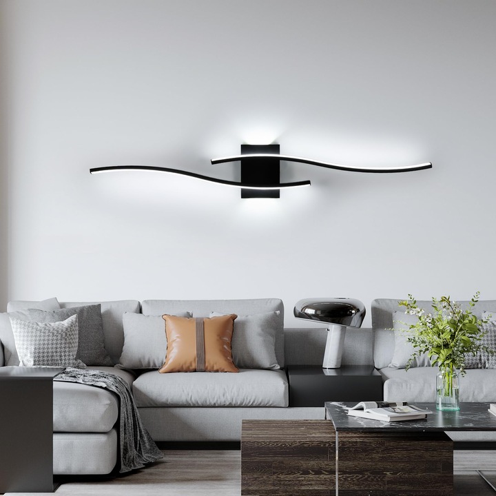 Comely LED fali lámpa beltéri használatra, 89 cm, 27 watt, 3000 lm, modern LED fali lámpa, fekete fali lámpa hálószobába, irodába, kollégiumi szobába, hideg fehér fény 6500 k