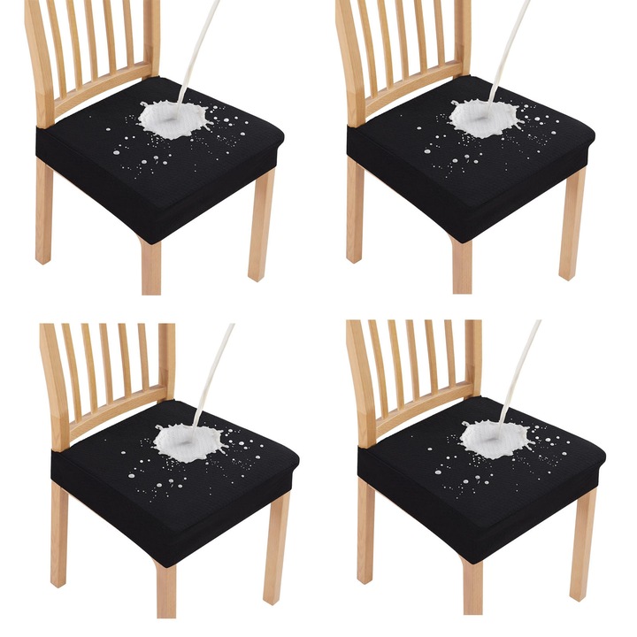 Set 4 Huse Scaun, ZGGZERG, Material respirabil, Huse pentru scaune elastice, Antialunecare, Fara decolorare, Fara minge, Moale si confortabil, Usor de curatat, Masina de spalat, Pentru bucatarie, sufragerie, hoteluri, Poliester, 35-48cm, Negru
