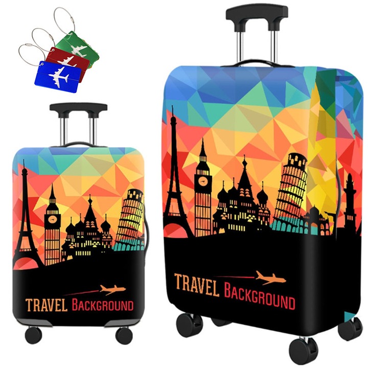 Husa pentru valiza cu 3 etichete de bagaj, rezistenta la zgarieturi, rezistenta la praf, XL, colorata, P-1