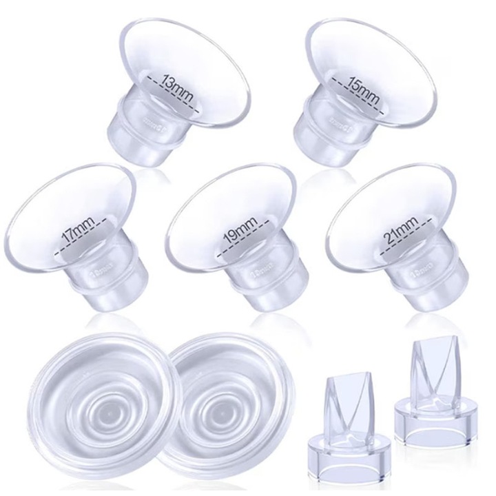 Set de 9 insertii cu flansa pentru pompa, 13/15/17/19/21 mm, compatibile cu pompele de san portabile, include diafragma din silicon si supapa Duckbill, alb, K-2