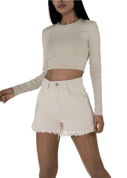 Blugi scurti bej Nina Carter cu terminatii franjurate J231-25 M7 17313, Bej