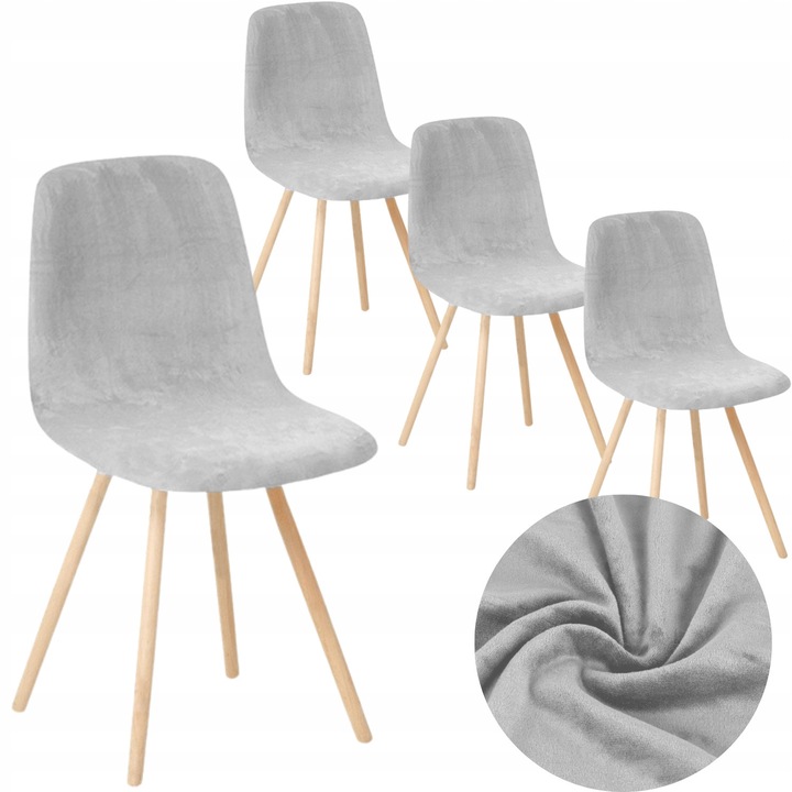 Set 4 buc, Huse pentru scaune, HomeDesign, Flexibil, Ideal pentru living, dormitor, Usor de curatat, Material gros si moale, Velur, 46 cm x 46 cm x 52 cm, Gri deschis