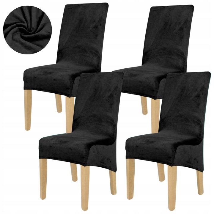 4 darabos szett, Székhuzatok, HomeDesign, Rugalmas, Ideális nappaliba, hálószobába, Könnyen tisztítható, Vastag és puha anyag, Velúr, 85 cm x 50 cm x 40 cm, Fekete