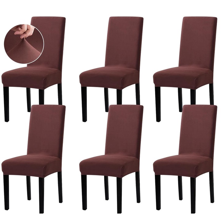Set 6 Huse scaune, ZGGZERG, Detasabile, Antialunecare, Fara decolorare, Fara minge, Moale si confortabil, Usor de curatat, Rezistente la pete si umezeala, Pentru bucatarie, sufragerie, hoteluri, Poliester, 38-45cm, Caffe