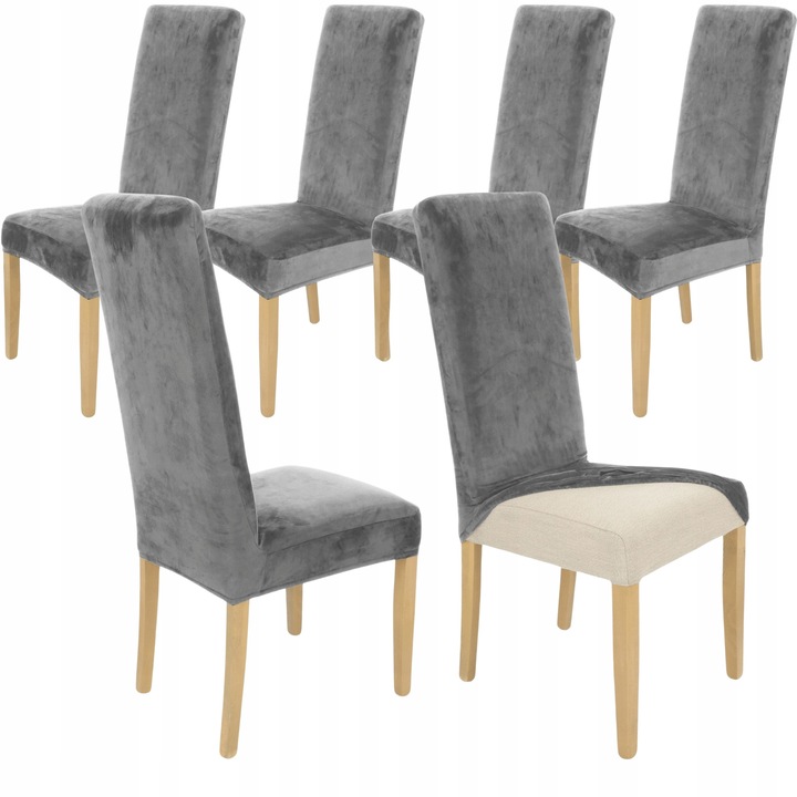 6 darabos HomeDesign székhuzat-szett, vastag anyag, velúr, szürke, 58x45x48cm