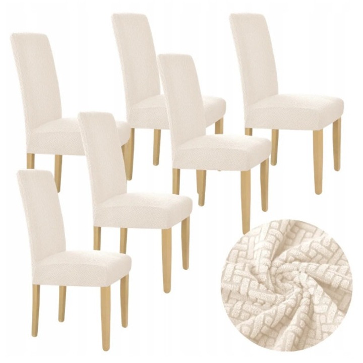 Комплект от 6, Калъфи за столове, HomeDesign, Гъвкави, Лесни за почистване, Идеални за хол, спалня, Дебел и мек материал, Велур, 58 см x 45 см x 48 см, Бежов