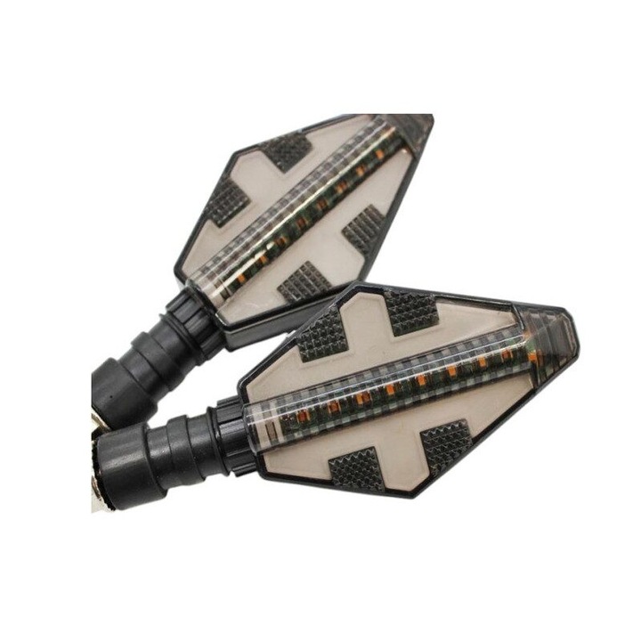 Set 2 lampi semnalizare moto, atv, scuter, 12V, LED, 2 functii, pozitie alba si semnalizare dinamica, FS-1213