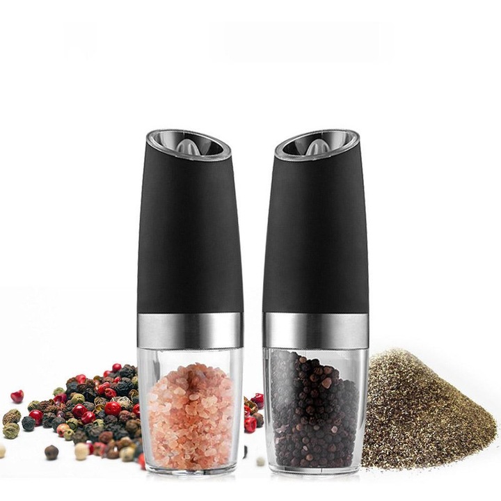 Set 2 rasnite electrice pentru sare si piper, negru, compact, portabil