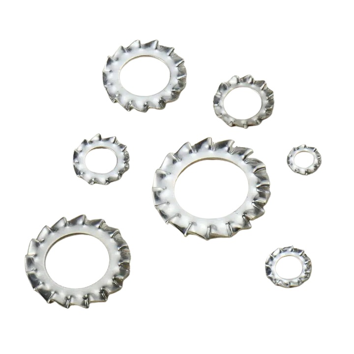 Set saibe de siguranta din otel inoxidabil cu dinti exteriori tip stea, 7 dimensiuni, M3-M12 - 160 buc