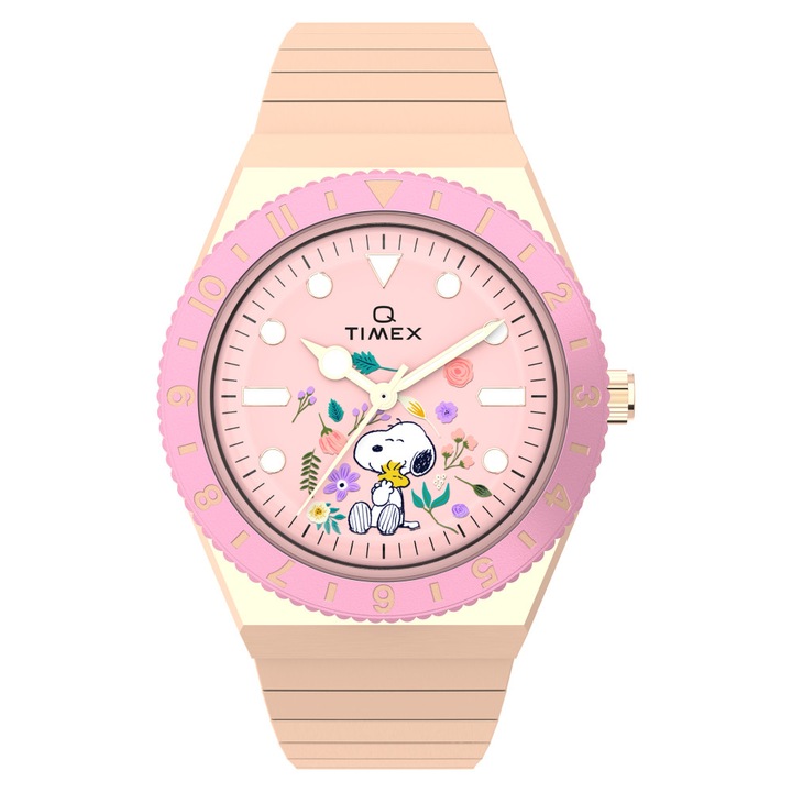 Ceas dama Timex TW2W83800 x Peanuts, 36mm, bratara din inox, roz, rezistent la apa 50m