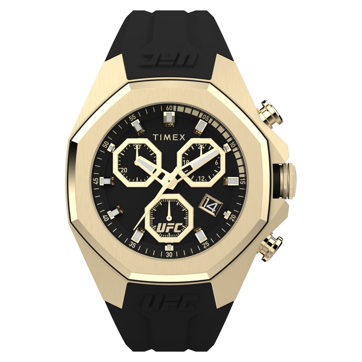 Ceas barbatesc Timex TW2W69800, cronograf, curea din piele, carcasa galbena, 45mm, rezistent la apa 100m