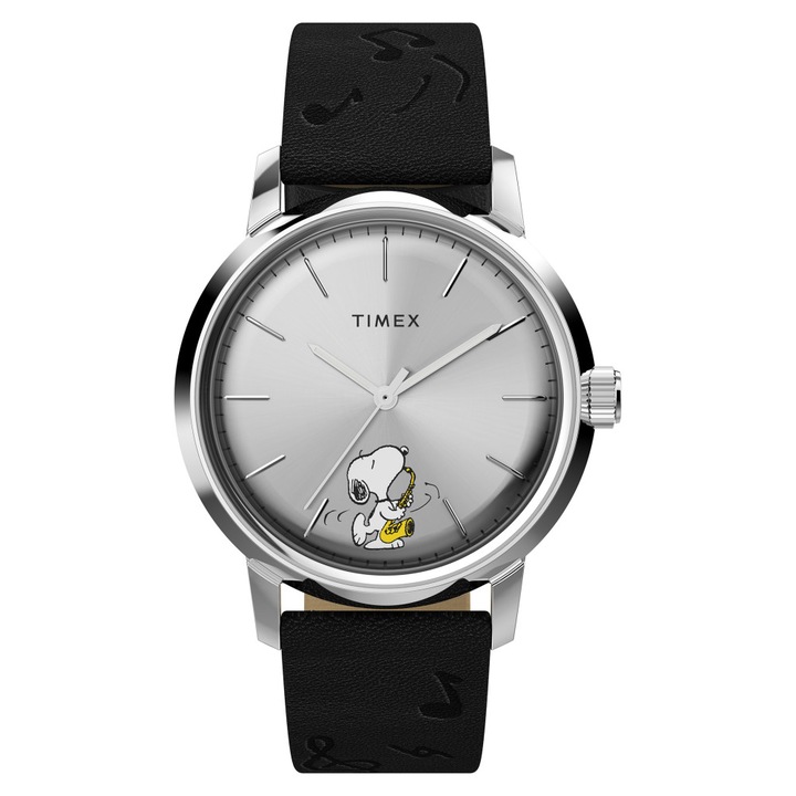 Ceas barbatesc Timex Marlin Automatic 40mm, cadran argintiu, curea din piele neagra, rezistent la apa 50m