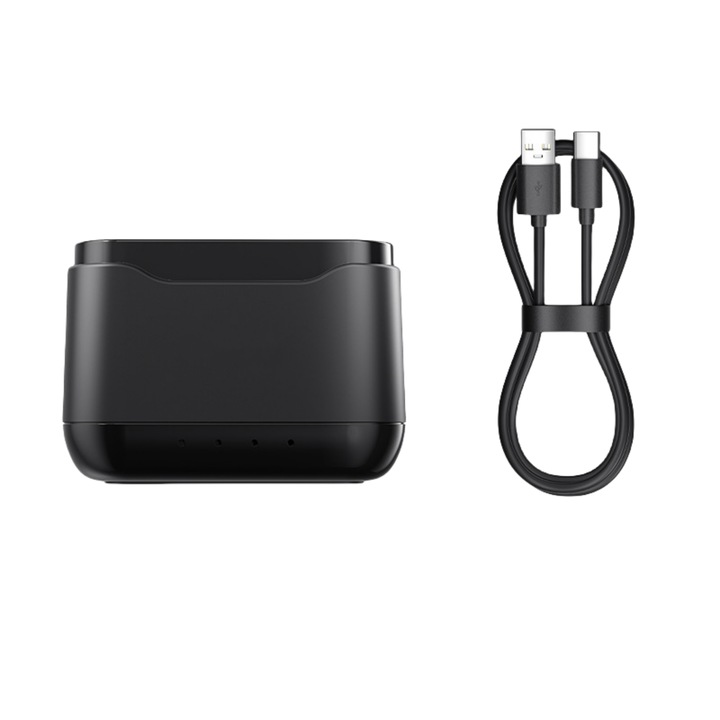 Incarcator de baterie pentru camera de actiune, potrivit pentru DJI Osmo Action5 Pro, poate incarca 3 baterii simultan, stocheaza 3 carduri SD, lumina de stare, protectie de siguranta, compact si portabil, negru