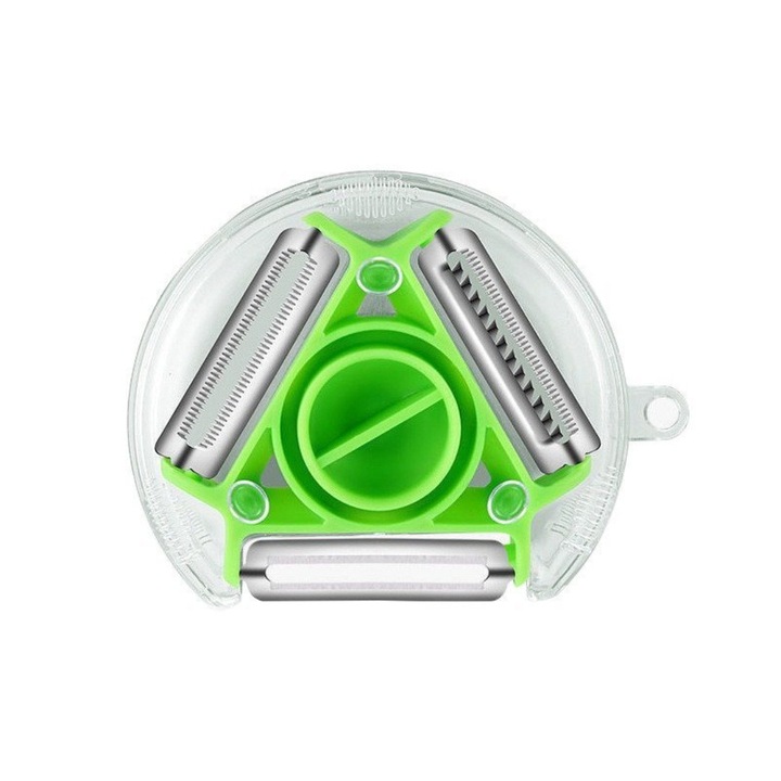Curatator multifunctional 3 in 1, ideal pentru legume si fructe, usor de utilizat si schimbat, Verde