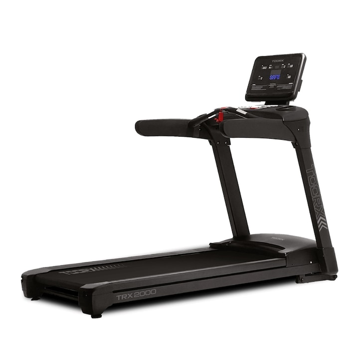Вертикална полупрофесионална бягаща пътека TOORX TRX-2000, мотор 7 к.с., наклон 15%, скорост 1-22, 0 км/ч. Потребител 150 кг, Система за абсорбиране на удари, Bluetooth, Включен колан