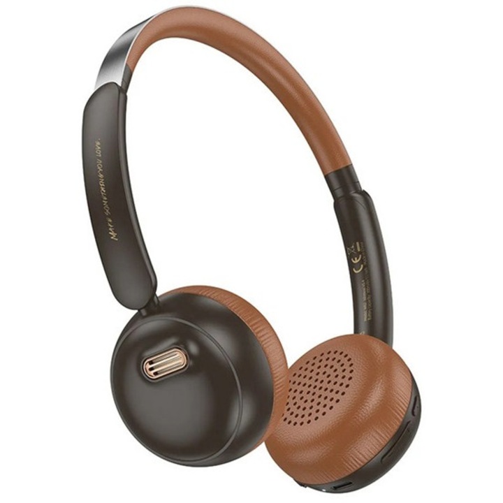 Hoco w62 bluetooth fejhallgató sztereo, v5.3, 3.5mm jack aljzat, barna