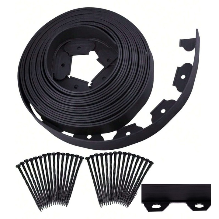 Комплект за оформяне на бордюри за тревни площи, Zola, включени 30 анкера, полипропилен, ширина 5 см, дължина 20 м, черен