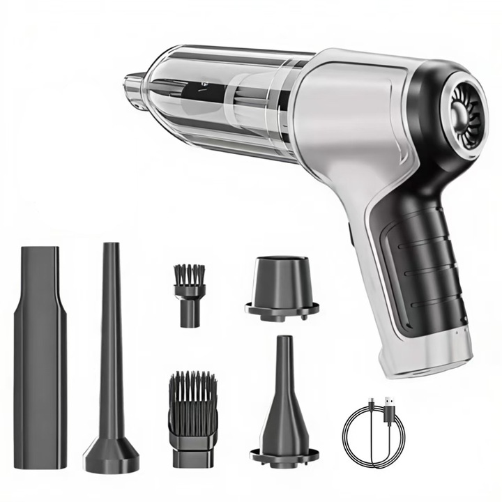 Aspirator de mana 3-in-1, 5KPa, USB reincarcabil, 0.2 l, gri