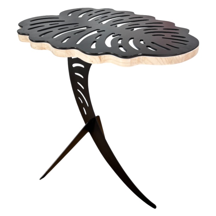 Masuta cafea, masuta laptop pat, portabila, multifunctionala, pentru living, modern, picior metalic, blat metal+lemn