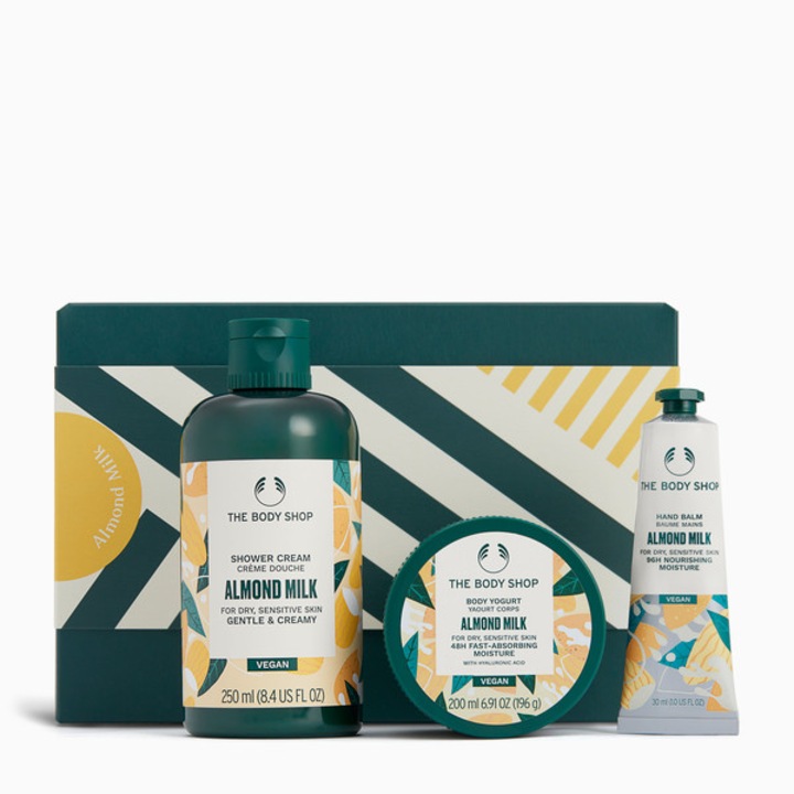 Set Cadou The Body Shop, Almond Milk Essentials, 3 produse, hidratare pentru piele uscata si sensibila, multicolor