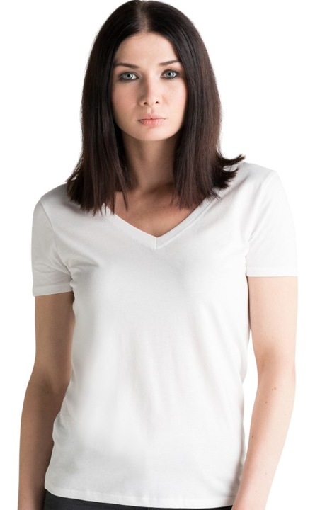 Tricou Dama Cu Maneca Scurta, Decolteu Fata si Spate, Bumbac organic, Alb, S