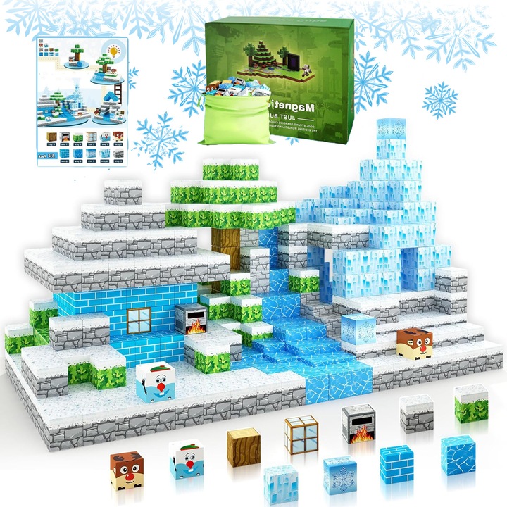 Set de Constructie Magnetic 76 de Piese, Puepoul, Asamblare Magnetic, 3D, Intra in lumea virtuala, Jucarii STEM, Numeroase Posibilitati de Construit Creativ, Activitati Senzoriale, Non-Toxic, Educativ/Creativ, Cadoul pentru copii, 3 ani+, Multicolor