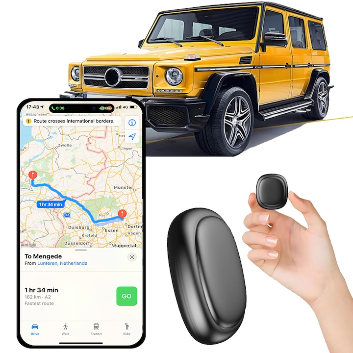 Устройство против изгубване, с GPS тракер за местоположение, съвместимо с Android и IOS, без SIM карта, ГЛОБАЛНО покритие, за деца, възрастни хора, домашни любимци, ключове, багаж, с включена батерия, черно