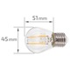 LED крушка E27 2W G45 Filament - Топло бяла (2700K)