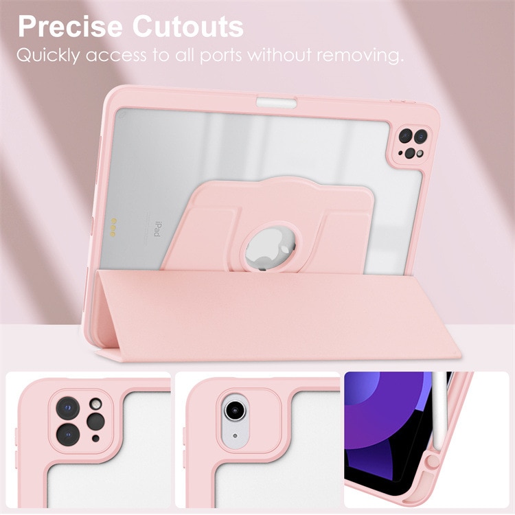 Carcasa inteligenta pentru Apple iPad Air 13 2024/Pro 2022/2021/2020/2018 12.9-inch, Agri Tri-Fold Stand Style 360 ° Rotire unghi reglabil, Stylus Suport, Auto Wake / Sleep Function, subtire si usor, Roz